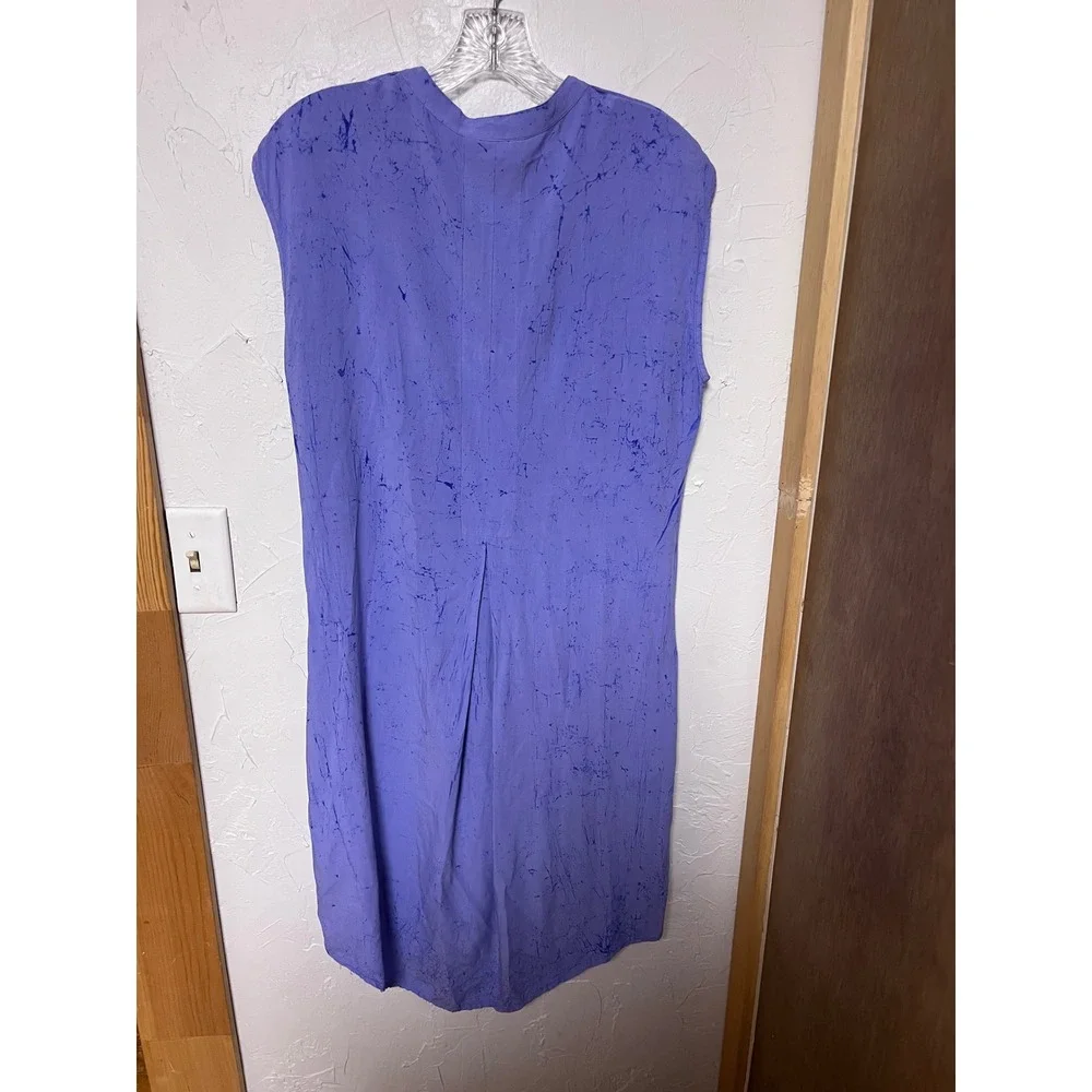 The Odells Purple Marbled Print Sleeveless Button Front Rayon Shift Dress Medium